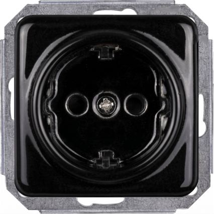 Elhard - Interrupteur unipolaire rétro en céramique n° 1 et prise SCHUKO 230 V avec cadre noir