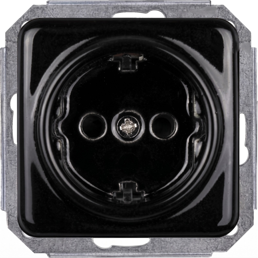 Elhard - Interrupteur unipolaire rétro en céramique n° 1 et prise SCHUKO 230 V avec cadre noir