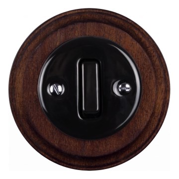 Elhard - Interrupteur rétro simple en céramique avec cadre č. 1 noir/bois foncé