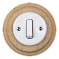 Elhard - Interrupteur simple rétro en céramique avec cadre č. 1, blanc/bois clair