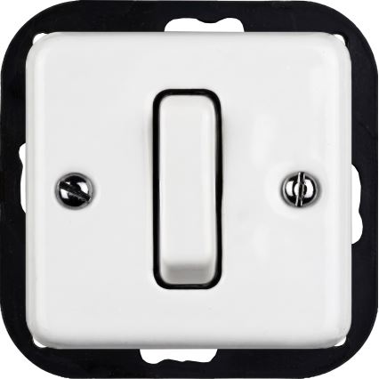 Elhard - Interrupteur unipolaire rétro en céramique n° 1 et prise 230 V avec cadre blanc