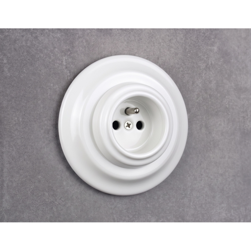 Elhard - Keramisch retro stopcontact met afdekraam 230V wit