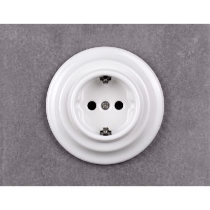 Elhard - Keramisch retro stopcontact voor huishoudelijk gebruik met frame SCHUKO 230V wit