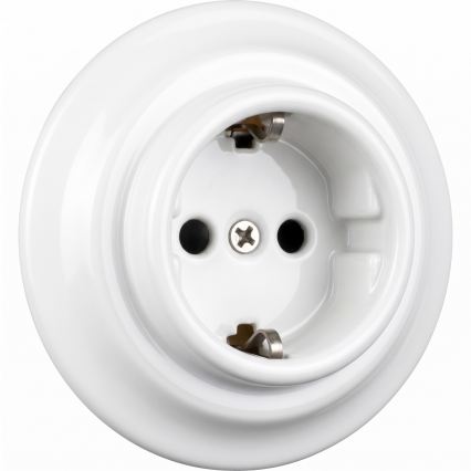 Elhard - Keramisch retro stopcontact voor huishoudelijk gebruik met frame SCHUKO 230V wit