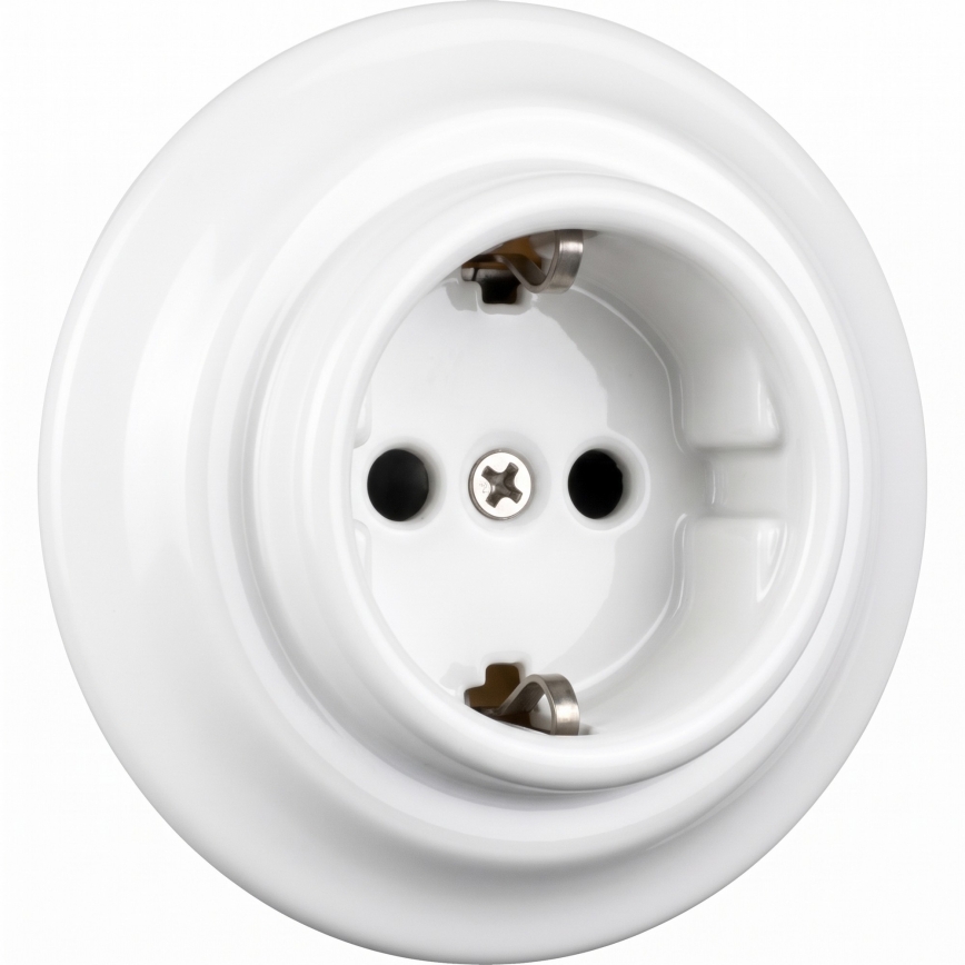 Elhard - Keramisch retro stopcontact voor huishoudelijk gebruik met frame SCHUKO 230V wit