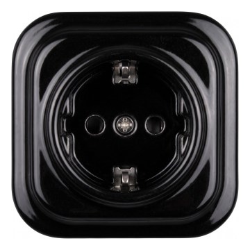 Elhard - Keramisch retro wandcontactdoos met SCHUKO-frame 230V, zwart