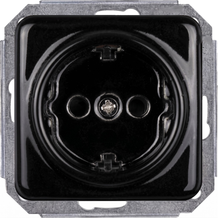 Elhard - Keramisch retro wandcontactdoos met SCHUKO-frame 230V, zwart