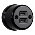 Elhard - Keramisch retro-wandstopcontact 2xUSB-A zwart
