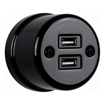 Elhard - Keramisch retro-wandstopcontact 2xUSB-A zwart