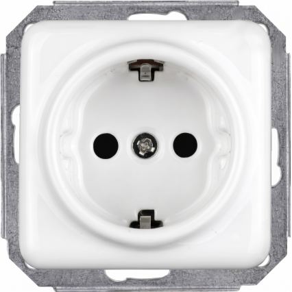 Elhard - Keramische retro eenpolige schakelaar nr. 1 en SCHUKO stopcontact 230V met wit afdekraam