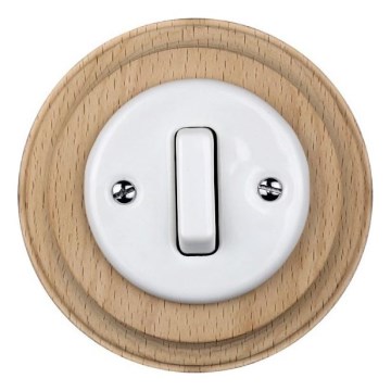 Elhard - Keramische retro enkele schakelaar met afdekraam č. 1 wit/licht hout