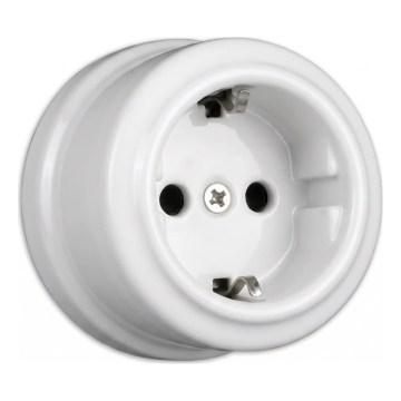 Elhard - Keramische retro huishoudelijke SCHUKO-wandcontactdoos 230V wit