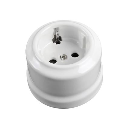 Elhard - Keramische retro huishoudelijke SCHUKO-wandcontactdoos 230V wit