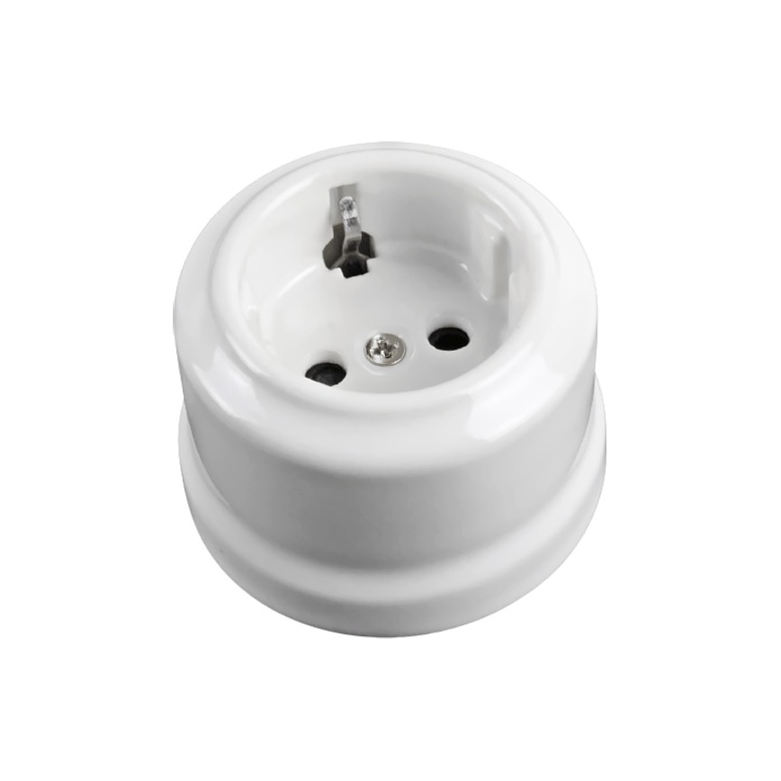 Elhard - Keramische retro huishoudelijke SCHUKO-wandcontactdoos 230V wit