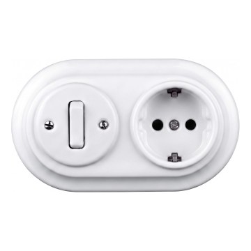 Elhard - Keramische retro schakelaar č. 1 en 230V stopcontact met SCHUKO-afdekraam, wit