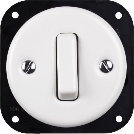 Elhard - Keramische retro schakelaar č. 1 en 230V stopcontact met SCHUKO-afdekraam, wit