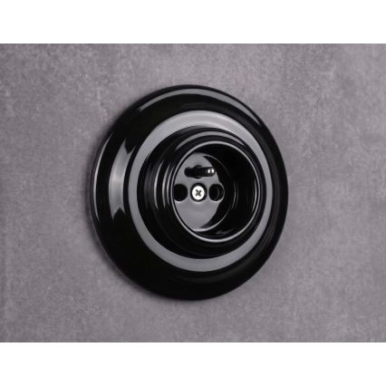 Elhard - Keramische retro wandcontactdoos met afdekraam 230V zwart