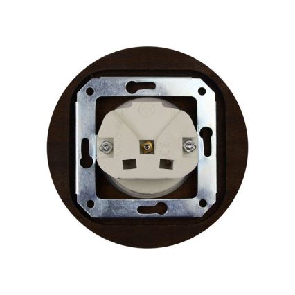 Elhard - Keramische retro wandcontactdoos met afdekraam SCHUKO 230V zwart/donker hout