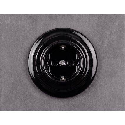 Elhard - keramische retro-wandcontactdoos met frame SCHUKO 230V zwart