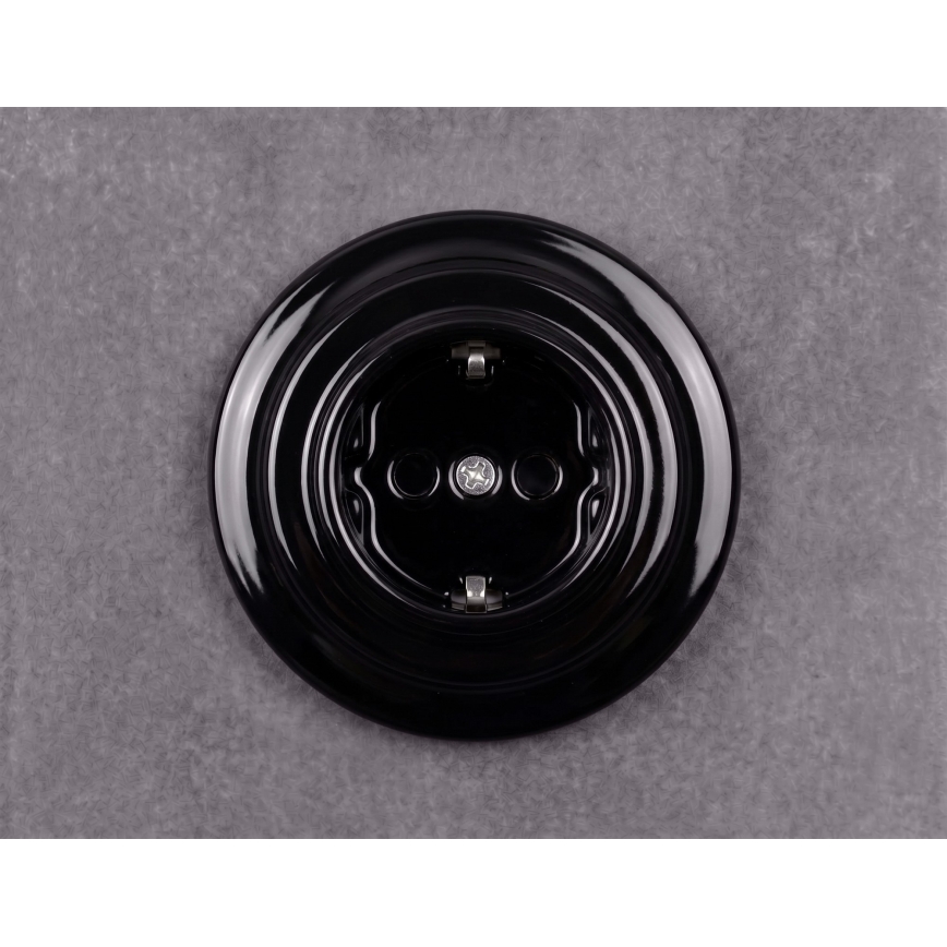 Elhard - keramische retro-wandcontactdoos met frame SCHUKO 230V zwart