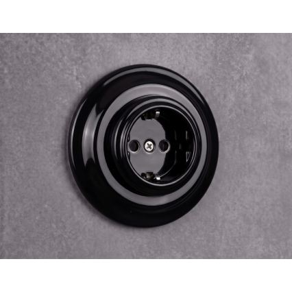 Elhard - keramische retro-wandcontactdoos met frame SCHUKO 230V zwart