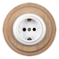 Elhard - Keramische retro wandcontactdoos met lijst SCHUKO 230V wit/licht hout