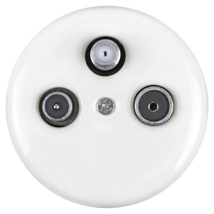 Elhard - Keramische retro wandcontactdoos voor antenne TV+R+SAT, wit