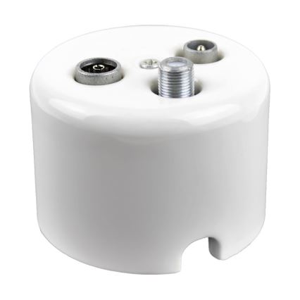 Elhard - Keramische retro wandcontactdoos voor antenne TV+R+SAT, wit