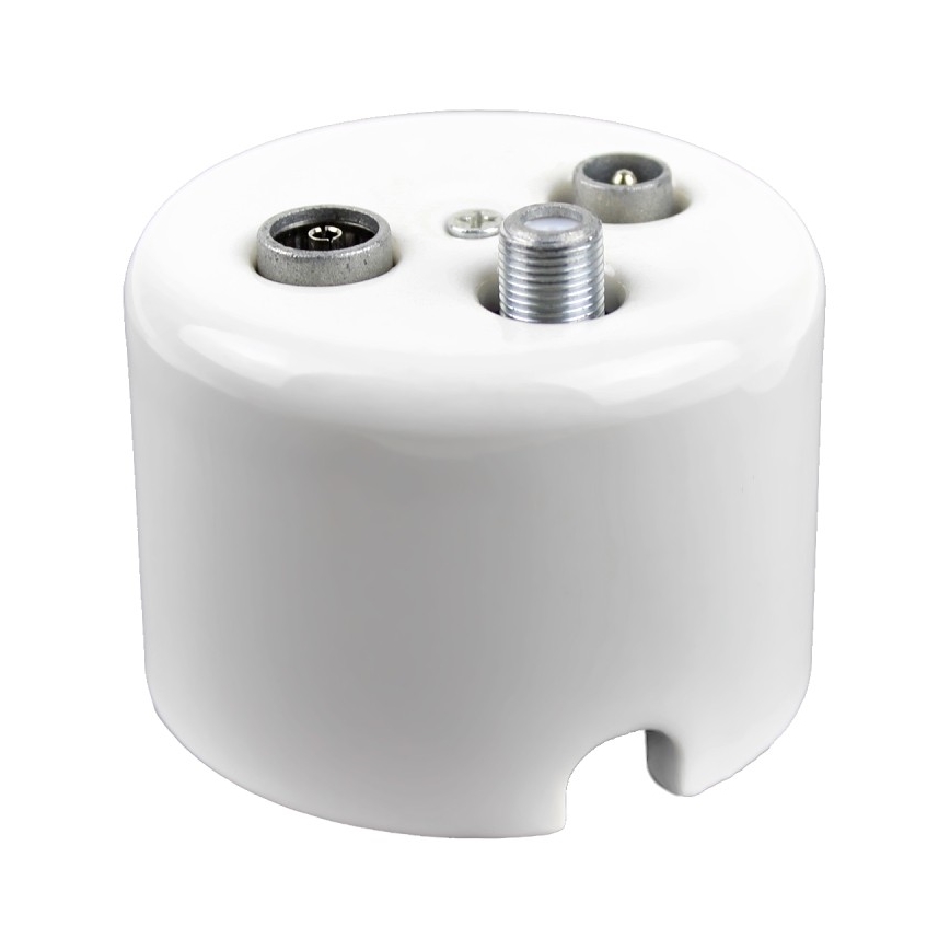 Elhard - Keramische retro wandcontactdoos voor antenne TV+R+SAT, wit