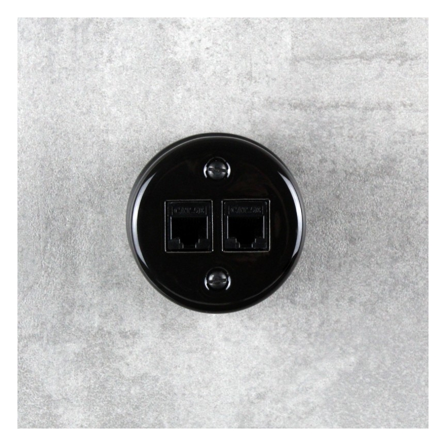 Elhard - Keramische retro wandcontactdoos voor data 2xRJ45, zwart