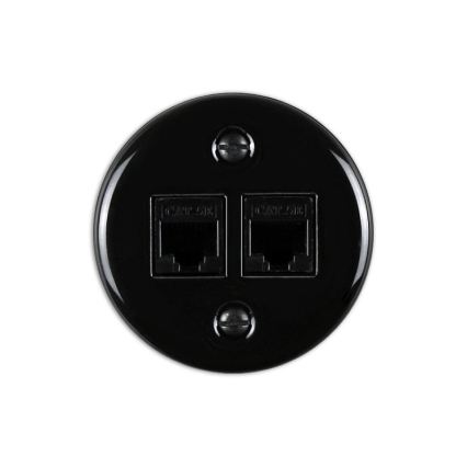 Elhard - Keramische retro wandcontactdoos voor data 2xRJ45, zwart