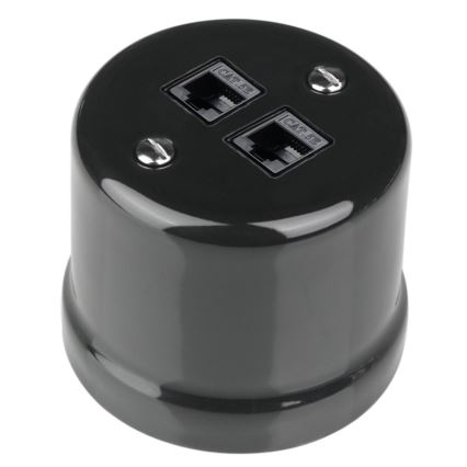 Elhard - Keramische retro wandcontactdoos voor data 2xRJ45, zwart