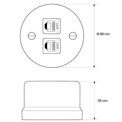 Elhard - Keramische retro wandcontactdoos voor data 2xRJ45, zwart
