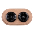 Elhard - Prise double céramique rétro pour usage domestique avec cadre SCHUKO 230V noire/bois clair