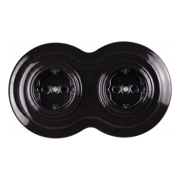 Elhard - Prise double en céramique au style rétro pour usage domestique, avec cadre SCHUKO 230V, noire