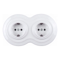 Elhard - Prise double rétro en céramique pour usage domestique avec cadre SCHUKO 230V, blanche