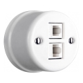 Elhard - Prise murale de données en céramique au style rétro, 2x RJ45, blanche