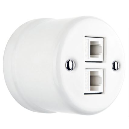 Elhard - Prise murale de données en céramique au style rétro, 2x RJ45, blanche