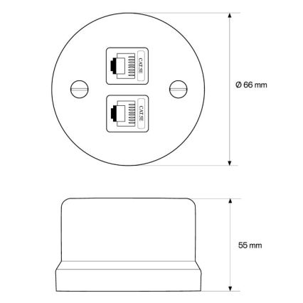 Elhard - Prise murale de données en céramique au style rétro, 2x RJ45, blanche
