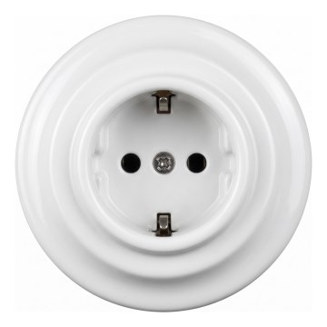 Elhard - Prise murale domestique rétro en céramique avec cadre SCHUKO 230V blanche