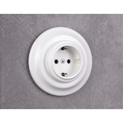 Elhard - Prise murale domestique rétro en céramique avec cadre SCHUKO 230V blanche