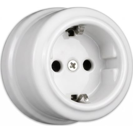 Elhard - Prise murale double en céramique de style rétro avec cadre SCHUKO 230 V, blanche