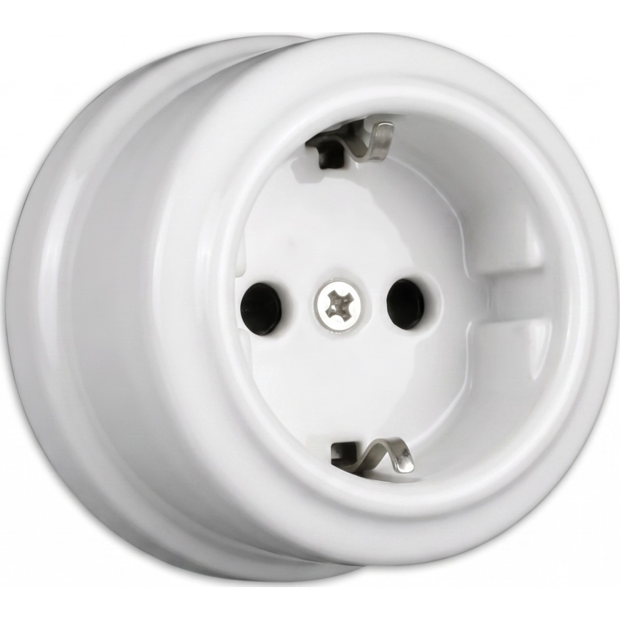 Elhard - Prise murale double en céramique de style rétro avec cadre SCHUKO 230 V, blanche