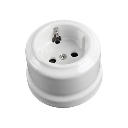 Elhard - Prise murale double en céramique de style rétro avec cadre SCHUKO 230 V, blanche