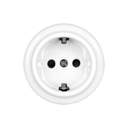 Elhard - Prise murale double en céramique de style rétro avec cadre SCHUKO 230 V, blanche