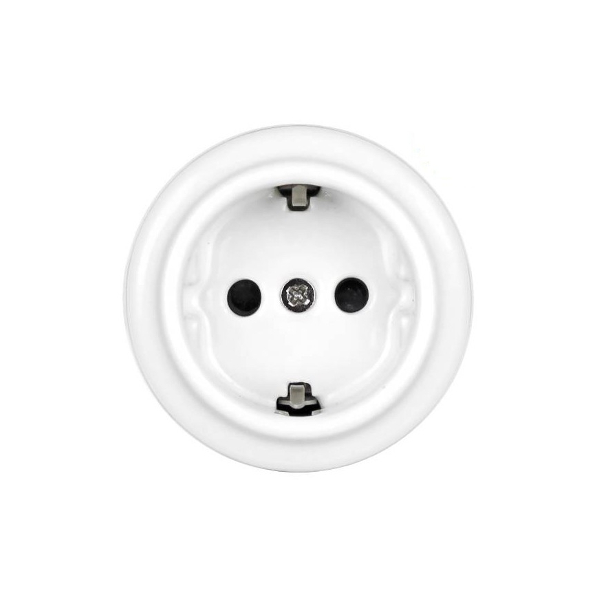 Elhard - Prise murale double en céramique de style rétro avec cadre SCHUKO 230 V, blanche