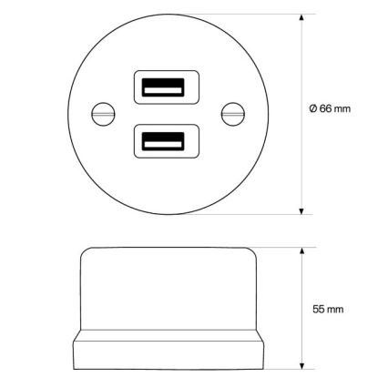 Elhard - Prise murale rétro en céramique 2x USB-A noire