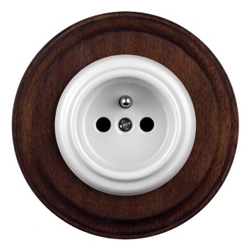 Elhard - Prise murale rétro en céramique avec cadre 230V blanc/bois foncé