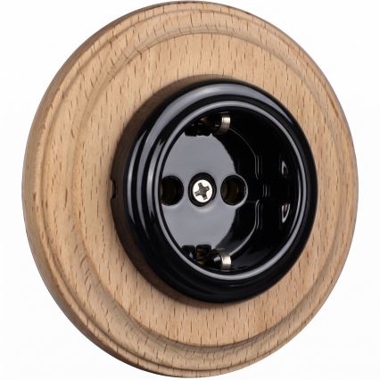 Elhard - Prise murale rétro en céramique avec cadre 230V noir/bois clair