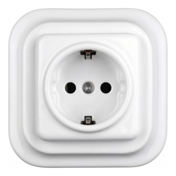 Elhard - Prise murale rétro en céramique avec cadre SCHUKO 230 V blanche